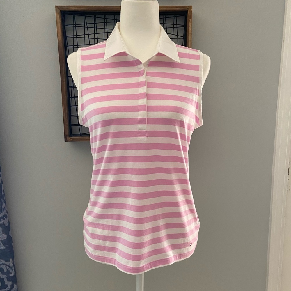::::SOLD::::ommy Hilfiger Large C pink white sleeveless collared shirt NWOT